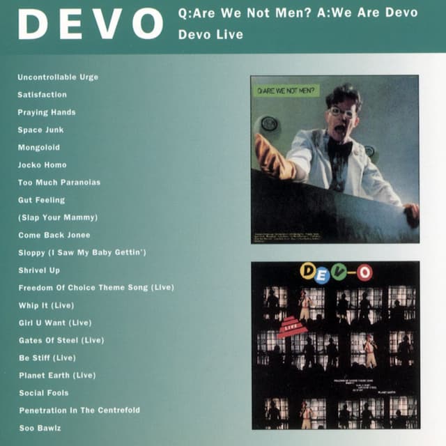 Album cover art for Q: Are We Not Men? A: We Are Devo / Devo Live