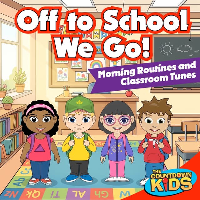 Album cover art for Off to School We Go! (Morning Routines and Classroom Tunes)